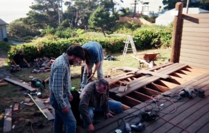 Bill, Mick, and I struggle with the details of installing the decking correctly.