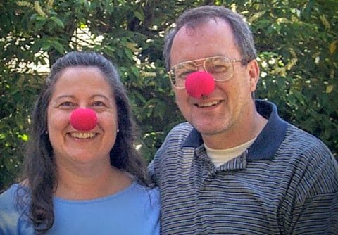 Dave and Barb prepare for their wedding. (The red noses were ruled out by Wes Sullivan, who explained weddings are supposed to be formal affairs.)