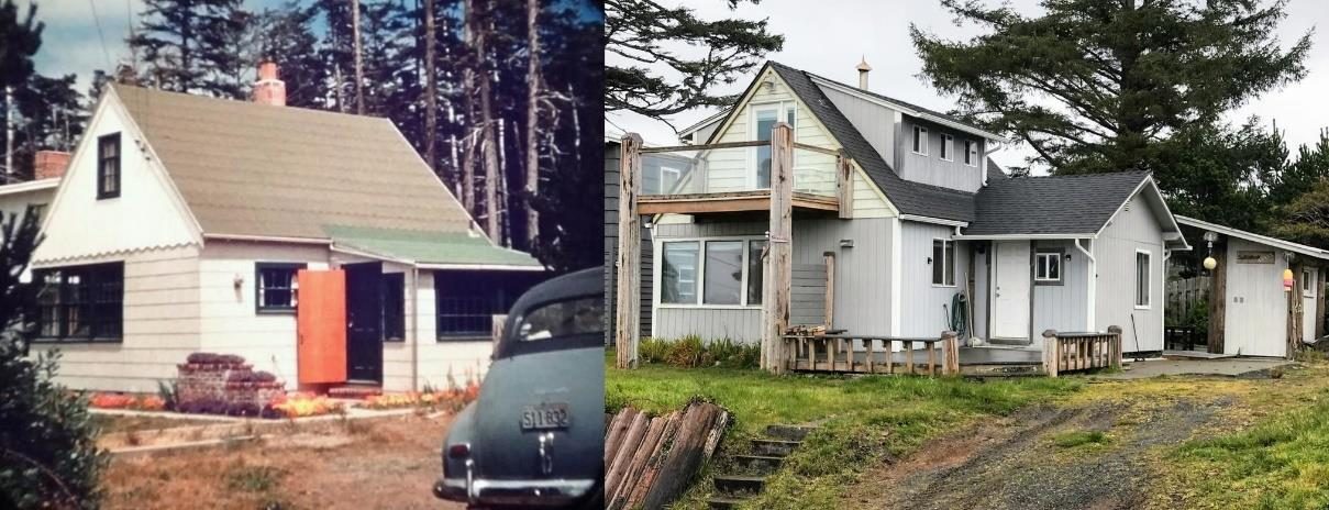 Sullishak Through the Ages: From a humble family cabin built in the late 1940s (left), to a modernized retreat welcoming guests along Lincoln Beach today (right). The cabin has evolved in structure, ownership, and use, yet its heart remains the same—offering peace, comfort, and a deep connection to family tradition.